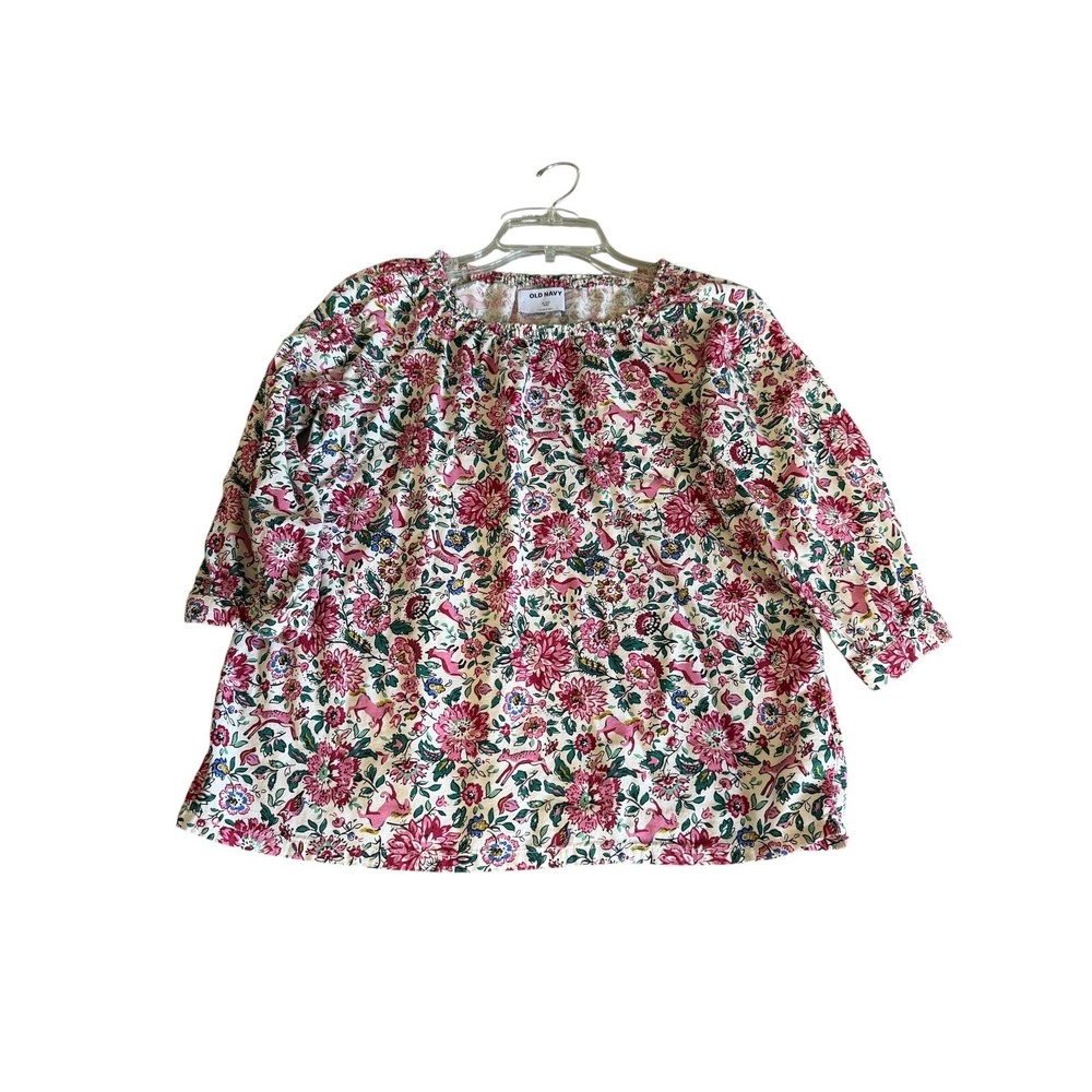 Old Navy Girls XL 14 Plus Woodland Floral Pink Horse Deer Long Sleeve Top Twee